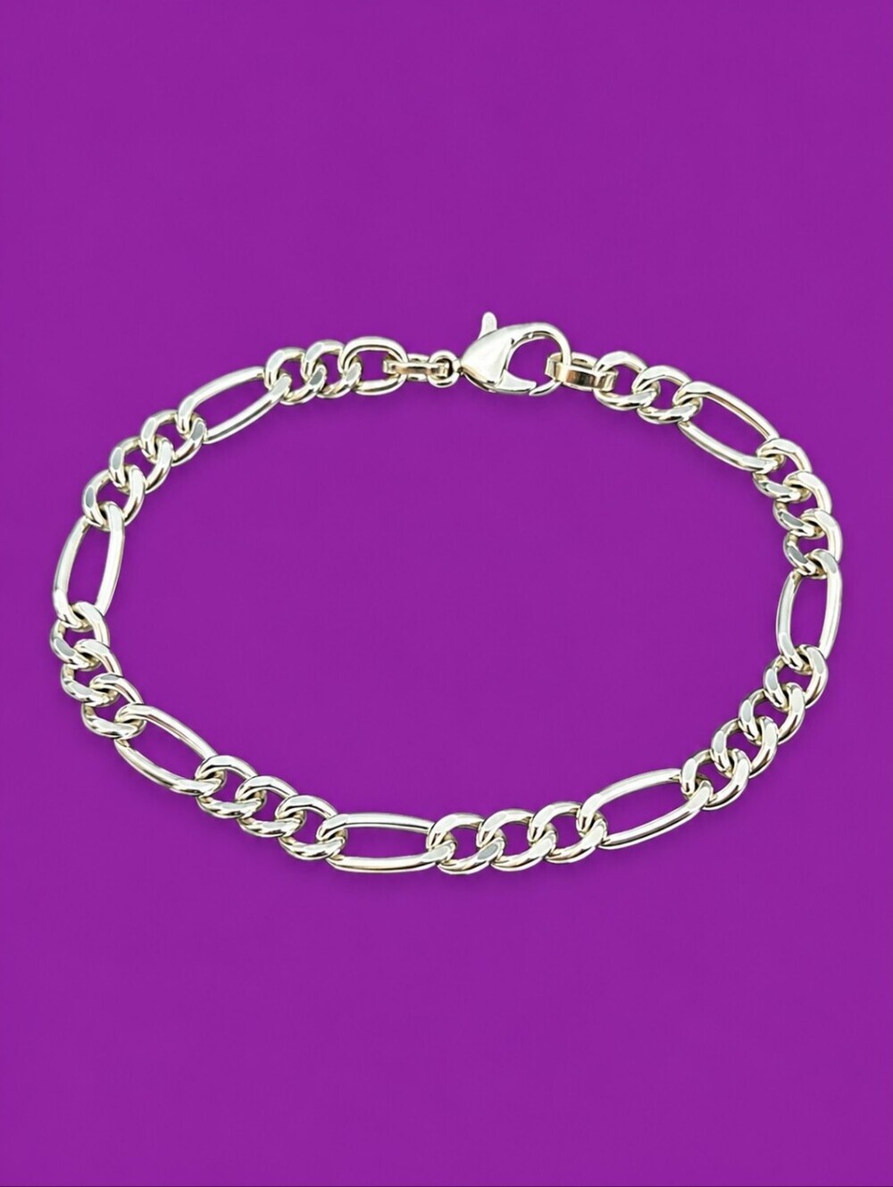 3/$30 Silvertone Figaro Chain Lobster Claw Clasp Tennis Bracelet